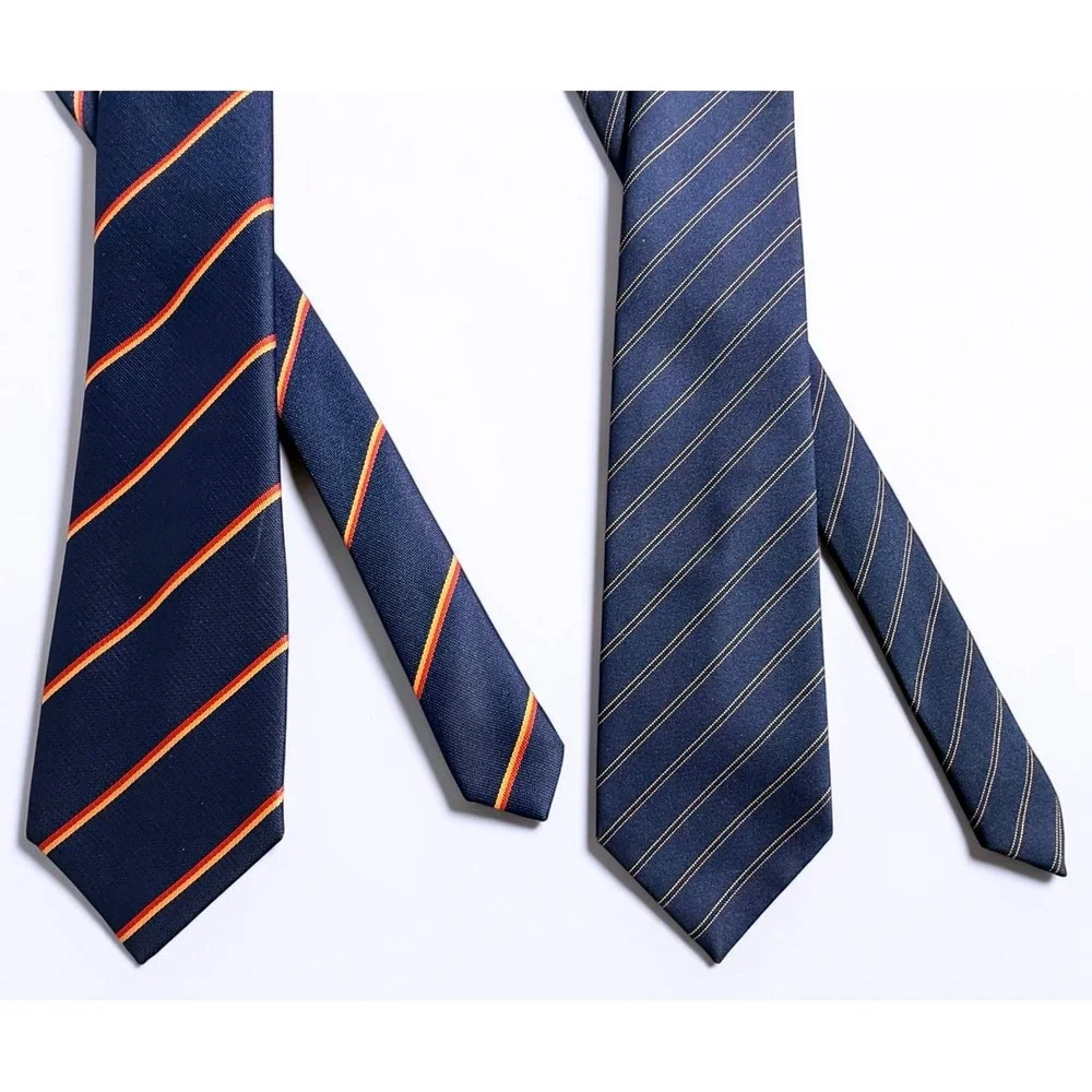 Rocket Mens Silk Tie Lot 2 Navy‎ Blue Orange Gold Diagonal Striped Regimental